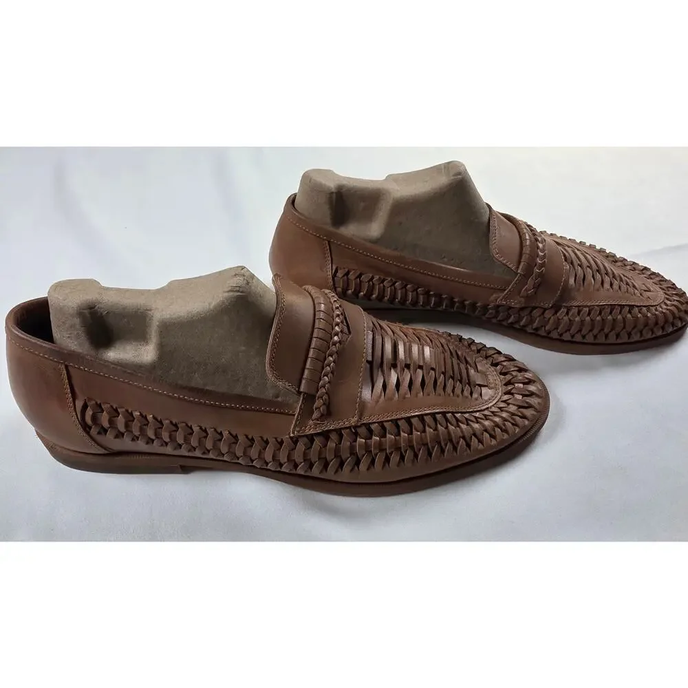 Rustic Asphalt Men's Pointy End Woven Penny Loafers Size 11